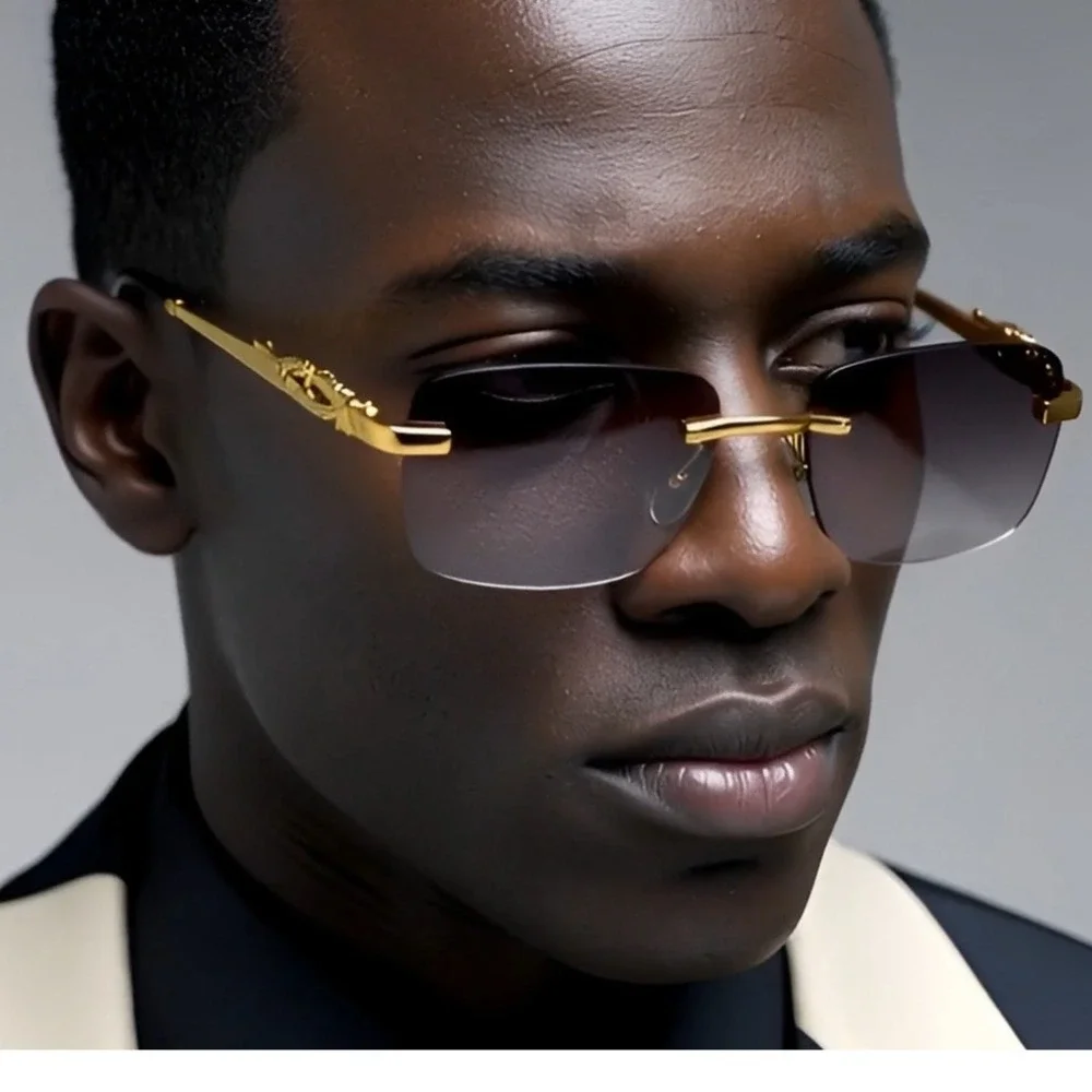 Men Women Sunglasses Rimless Hip Hop Black Lens Retro‎ Designer Shades Elegant